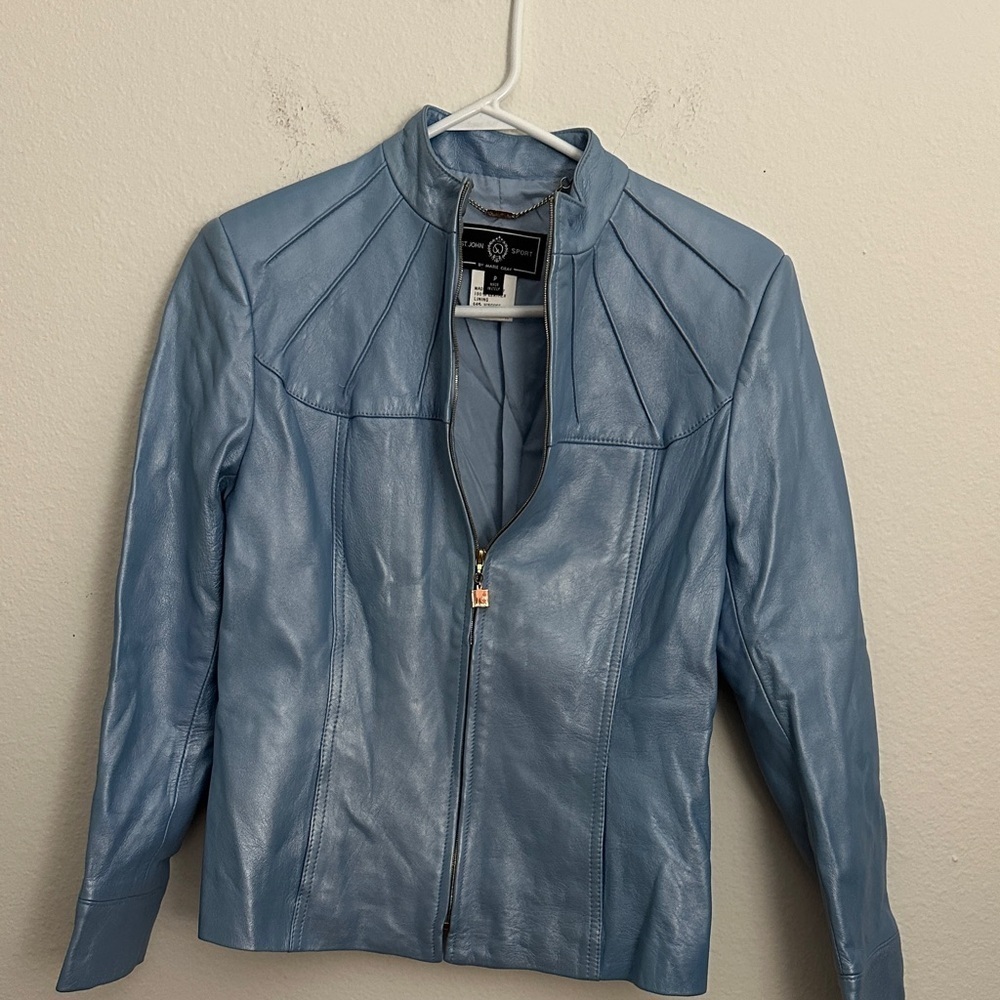 ST. John metallic Blue Leather Jacket